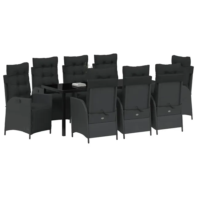 vidaXL Garten Essgruppe 9-tlg Poly-Rattan Schwarz 8-Sitzer