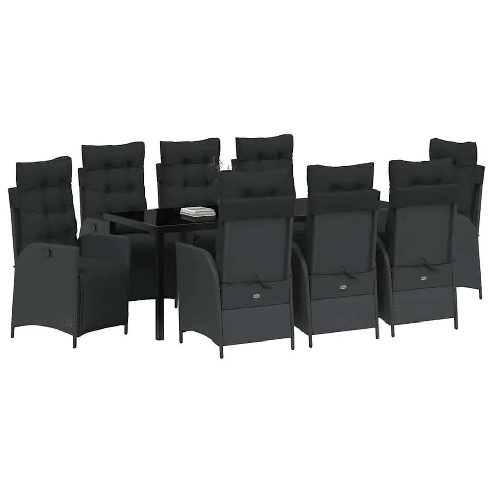 vidaXL Garten Essgruppe 9-tlg Poly-Rattan Schwarz 8-Sitzer