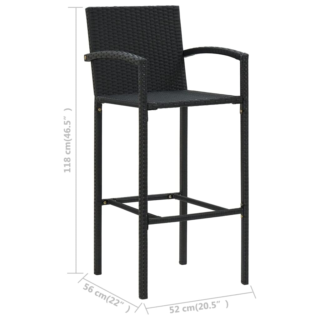 vidaXL Garten-Bar-Set 5-tlg. Rattan Schwarz Armlehne