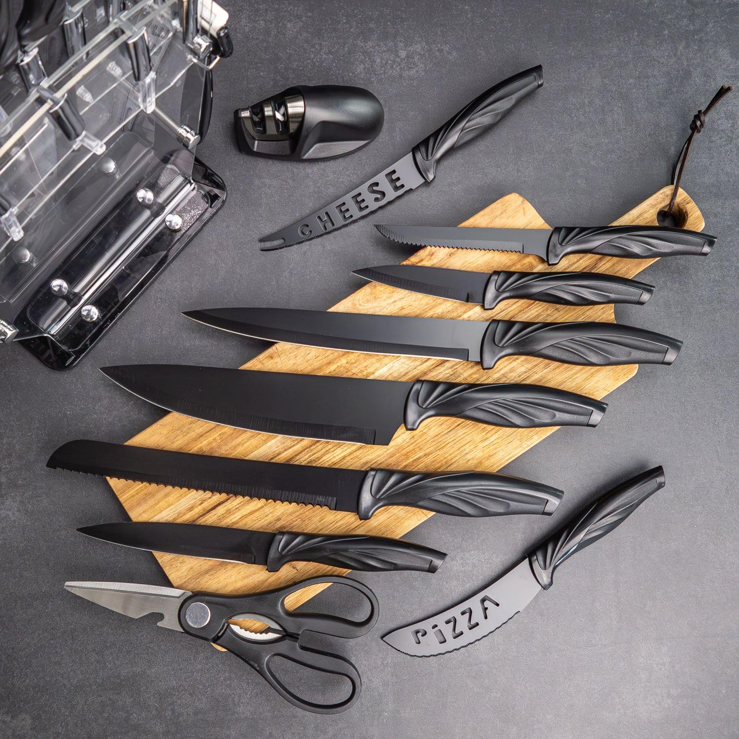 Intirilife Messerset 17-teilig Messerblock Schwarz Edelstahl