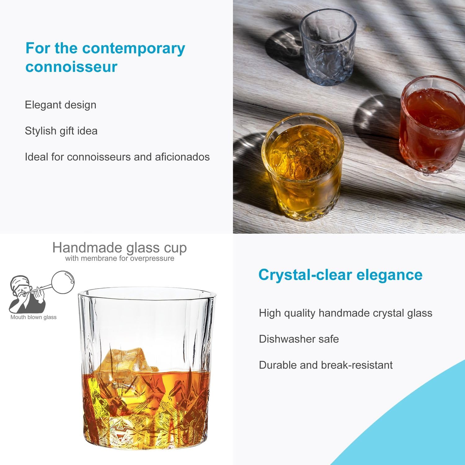 Intirilife Whisky Gläser 6er Set 200 ml Kristallklar