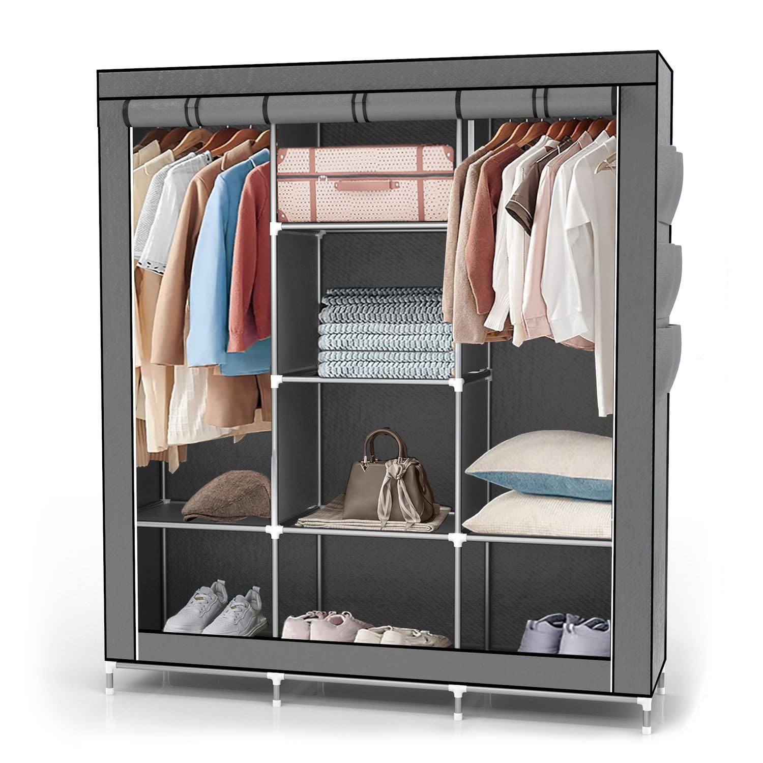 Intirilife Faltschrank 130x175x45 Asch Grau Stoffschrank