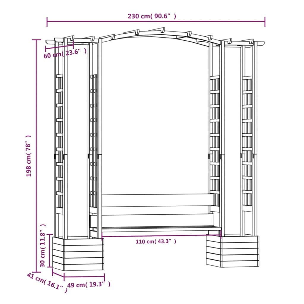 vidaXL Garten Pergola mit Bank Kiefernholz Rankgitter