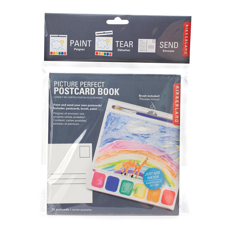 Kikkerland Home Postcard Paint Book Malbuch 6 Farben mit Pinsel