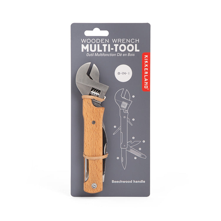 Kikkerland Tools & Wellness Multitool Schraubenschlüssel 8-in-1 Holz