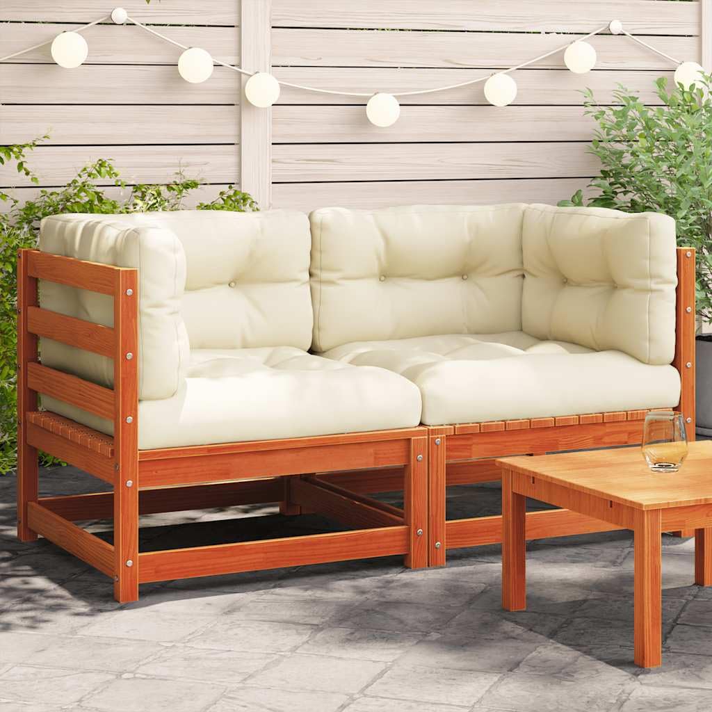 vidaXL Heim & Garten Ecksofa Holz 2 Stk Wachsbraun Kiefer mit Kissen