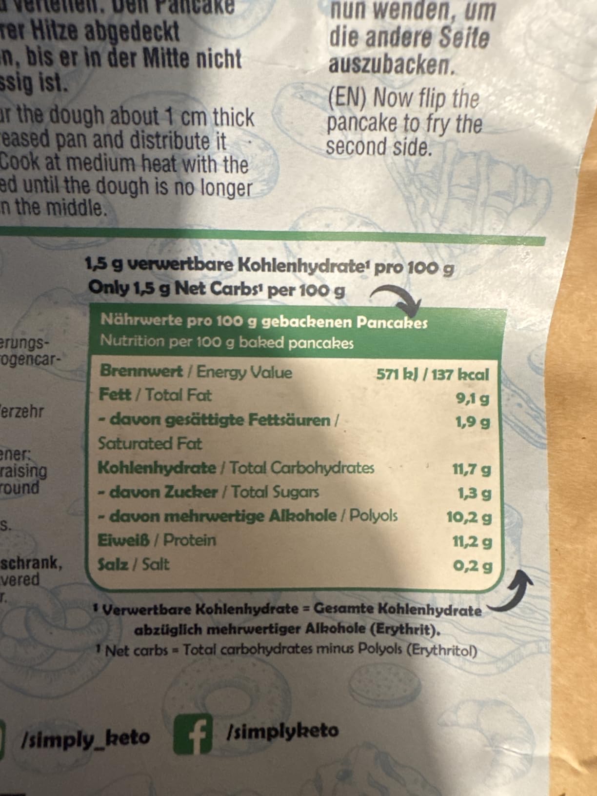 Simply Keto Pancake Mix Backmischung Low Carb 285 g glutenfrei