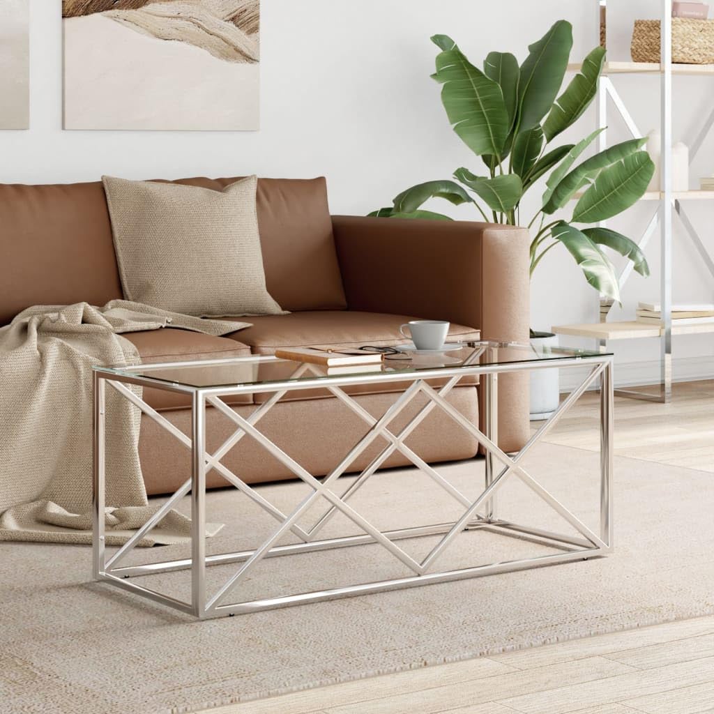 vidaXL Möbel Couchtisch 110x45x45 Edelstahl Glas Silber
