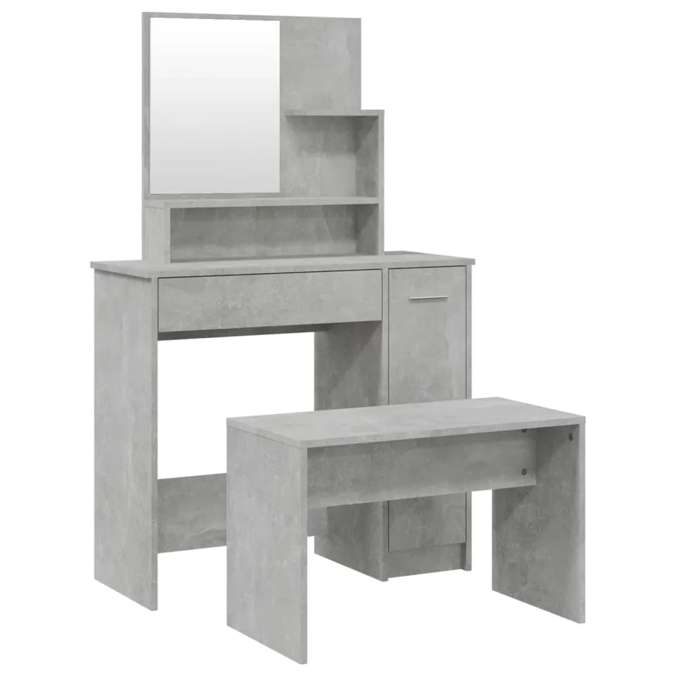 vidaXL Schminktisch-Set Betongrau 86,5 cm Schminktisch