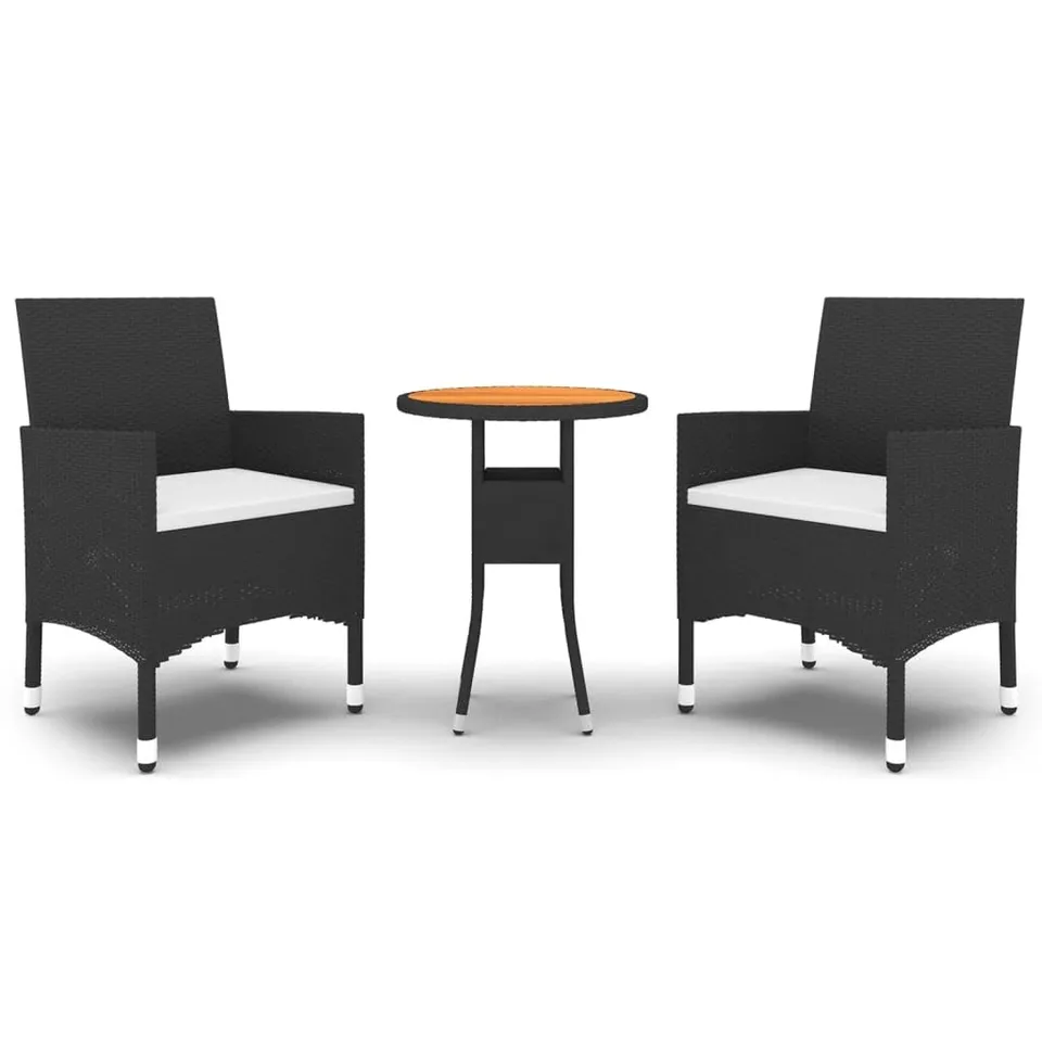 vidaXL Garten-Essgruppe 3-tlg Poly Rattan Schwarz Akazie