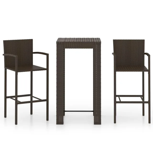 vidaXL Gartenbar Set 3-tlg Braun Poly Rattan mit Armlehnen
