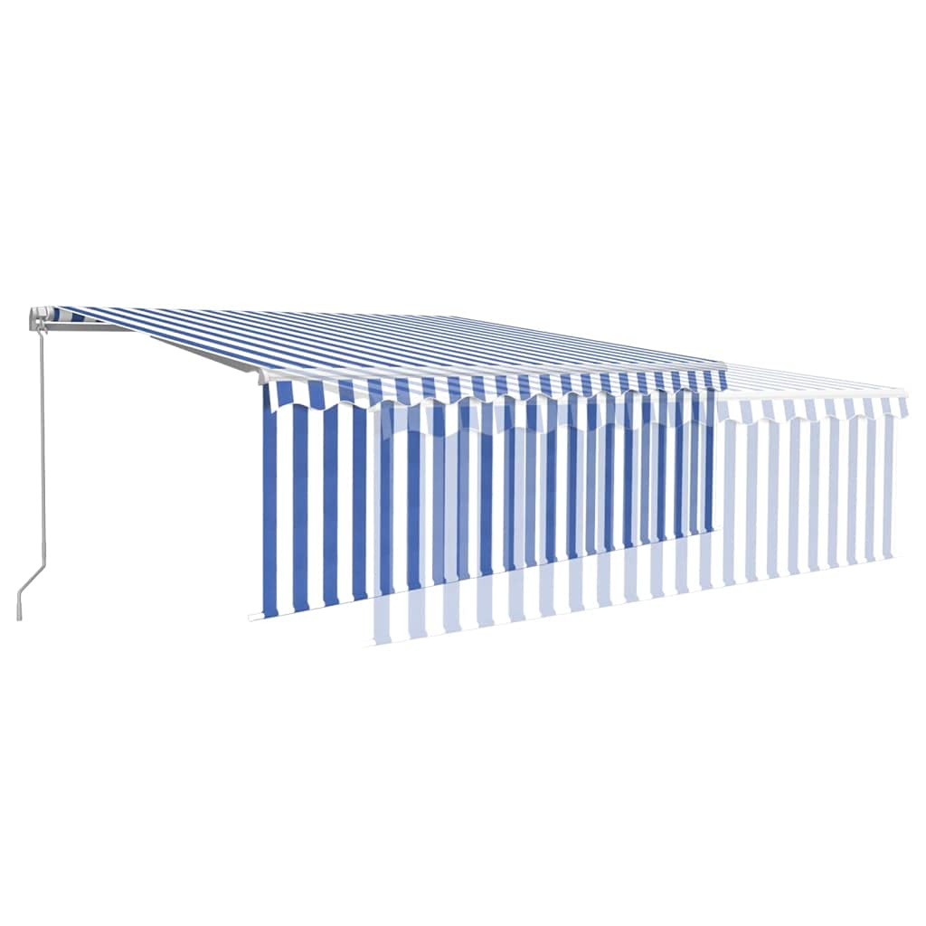 vidaXL Heim & Garten Markise 4x3 m Blau-Weiß LED Rollo