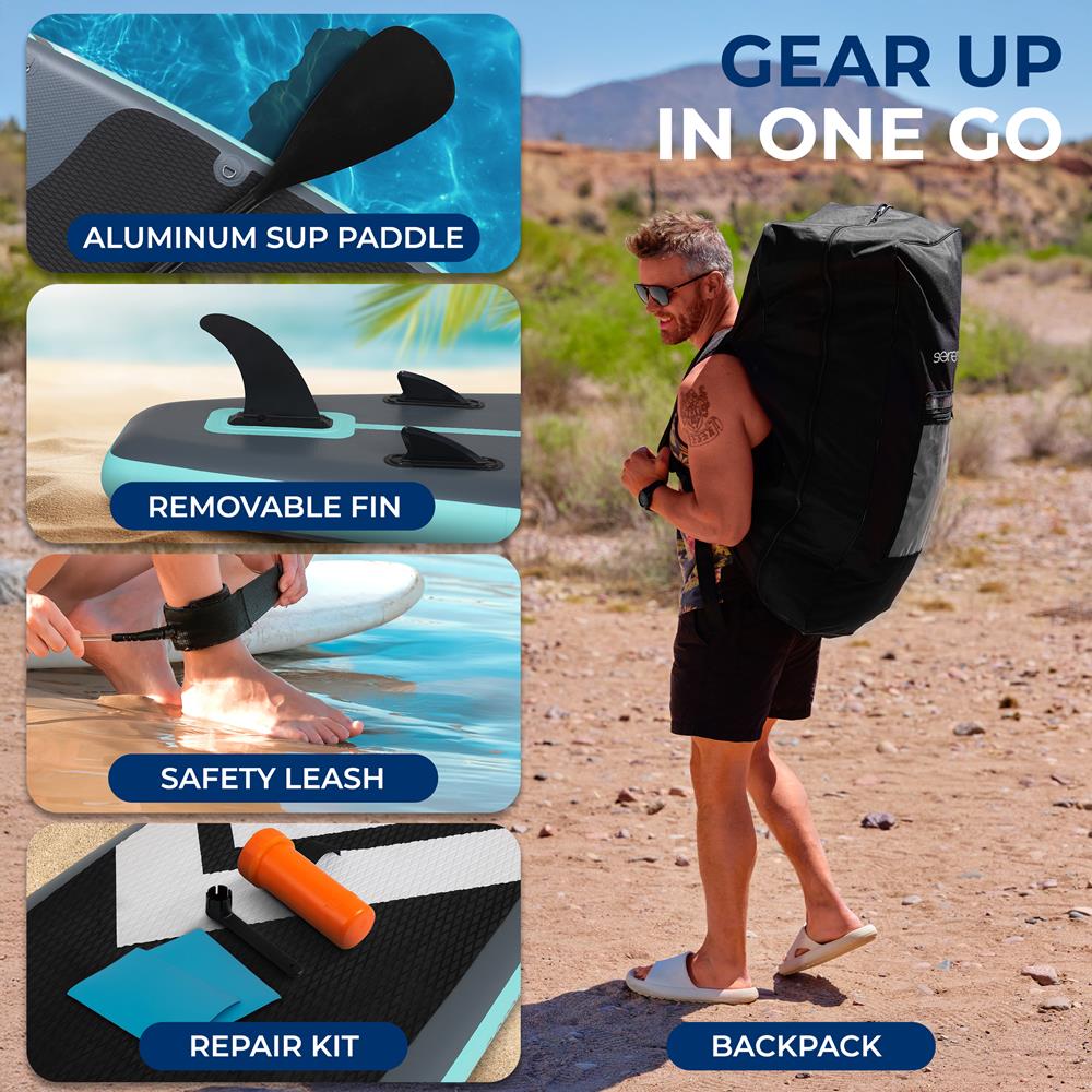 Serenelife SUP Board aufblasbar 353 cm Set 200 kg Familie