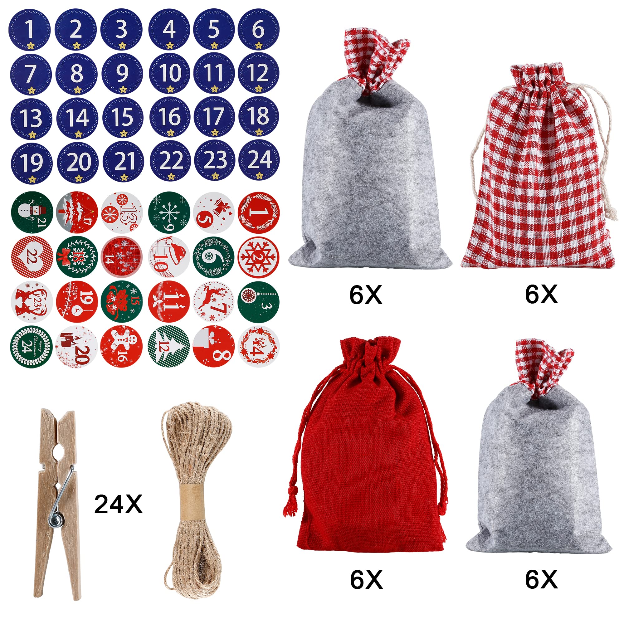 Intirilife Wohnen Adventskalender Beutel 24er-Set Baumwolle bunt
