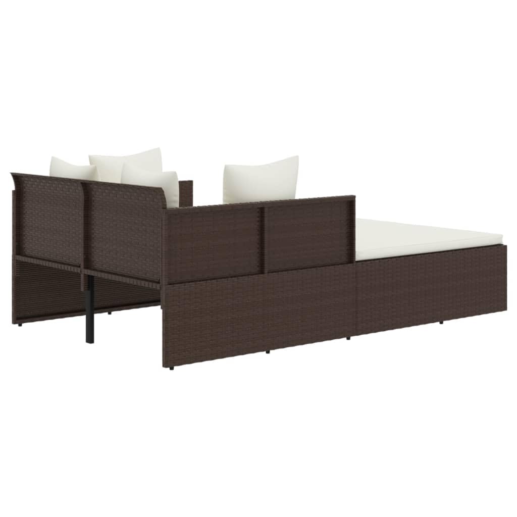 vidaXL Sonnenliege Braun Poly Rattan 182 cm mit Kissen