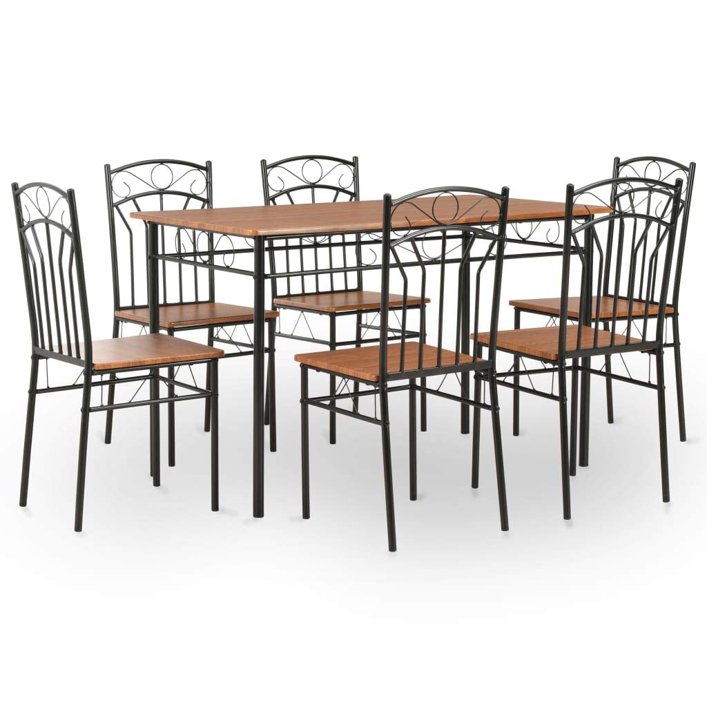 vidaXL Essgruppe 7-tlg. MDF Stahl Tisch 6 Stühle Braun