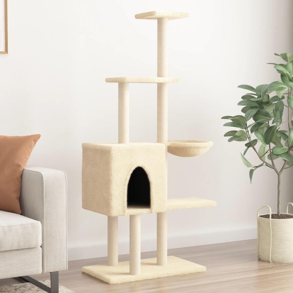 vidaXL Kratzbaum 145 cm Katzenbaum Creme Sisal Plüsch