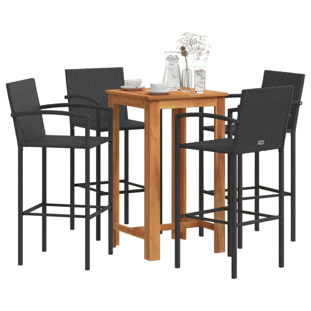 vidaXL Gartenbar-Set 5-TLG. Schwarz Akazie Poly Rattan Barset