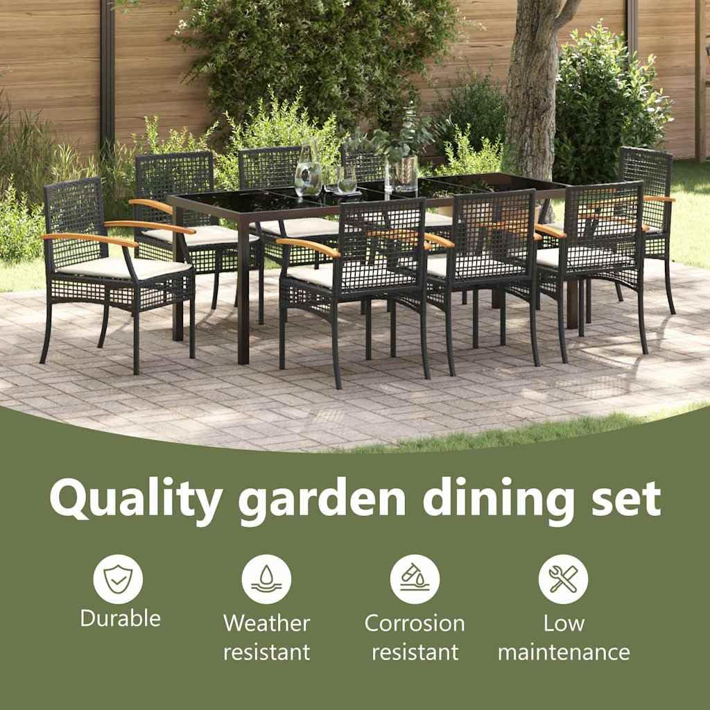vidaXL Heim & Garten Essgruppe 9-tlg Schwarz Rattan Glastisch