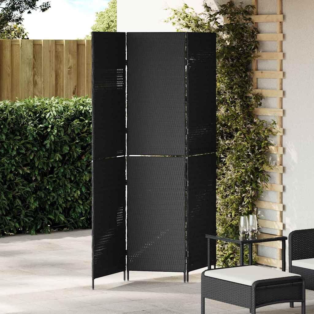 vidaXL Raumteiler 146x180 cm Schwarz Poly-Rattan Paravent