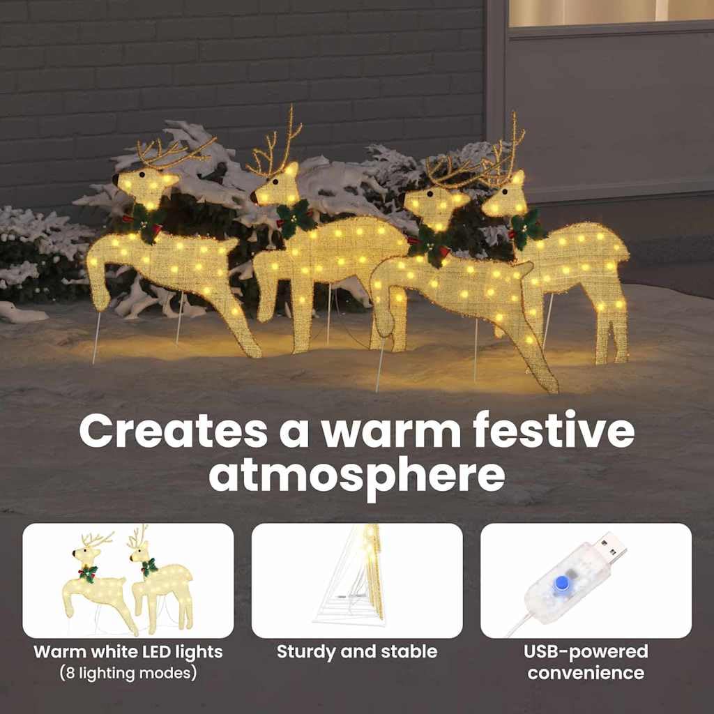 vidaXL LED Rentiere 4-tlg Weihnachtsdeko gold 45x19x65 cm