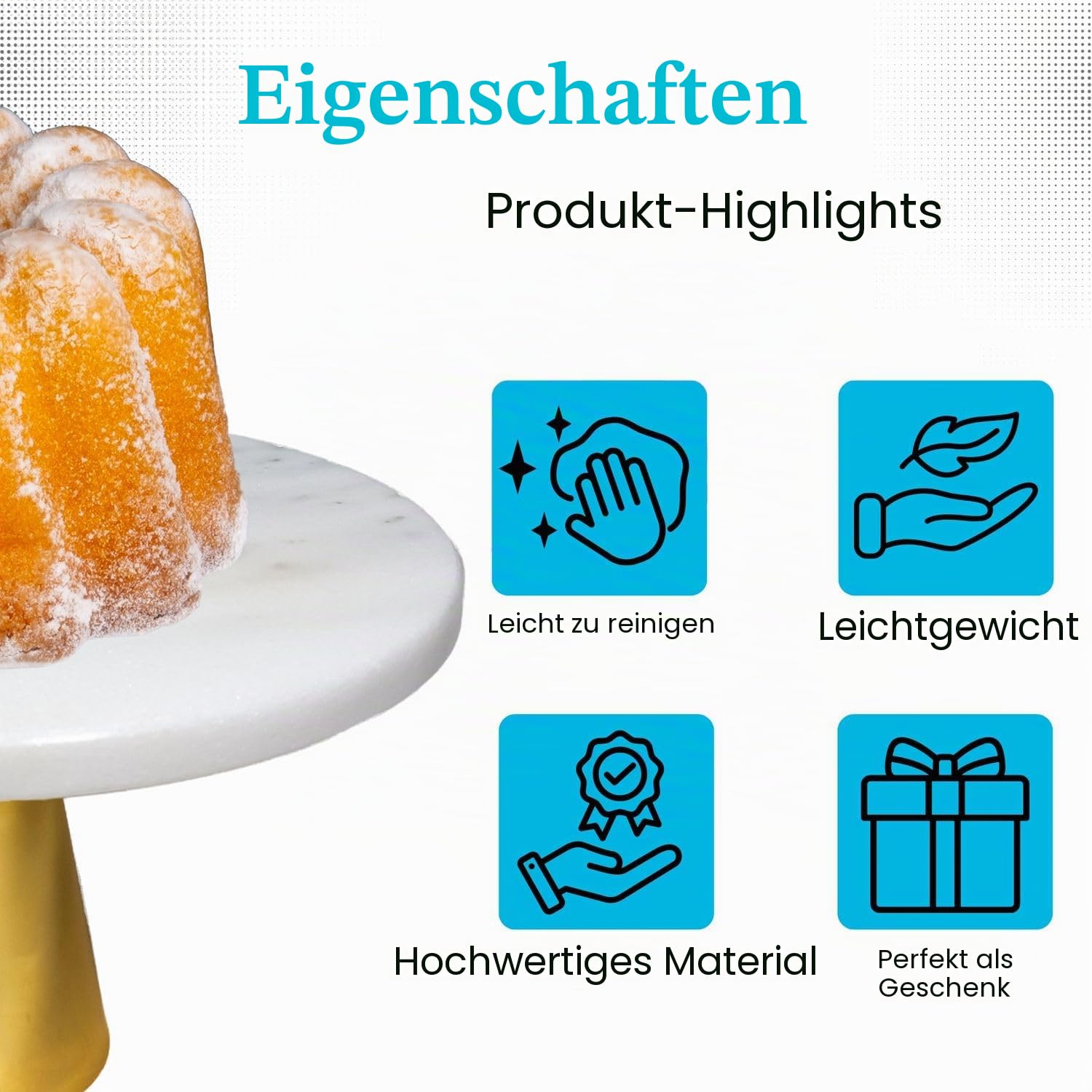 Intirilife Kuchenplatte Tortenständer Marmor Gold 20 cm