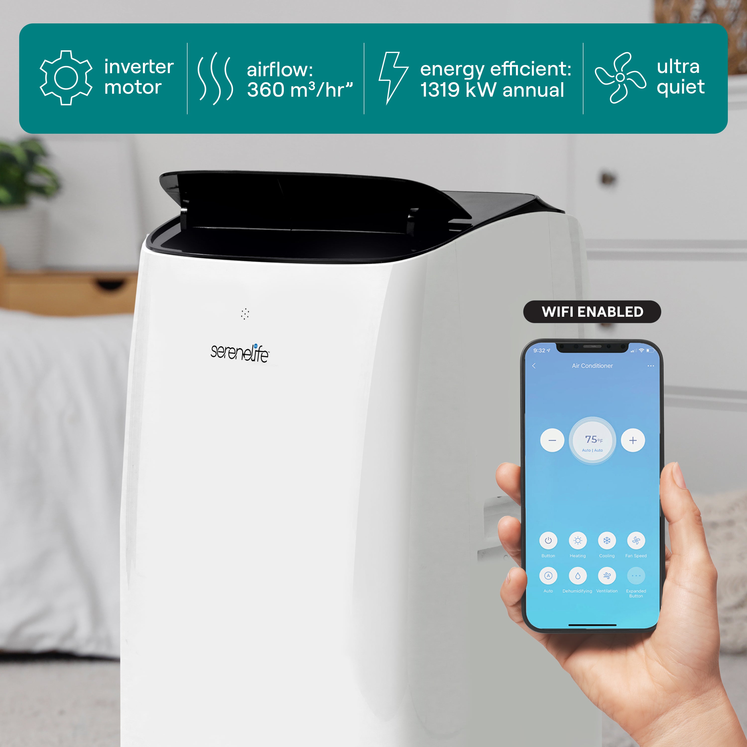 Serenelife Portable AC 14000 BTU Klimaanlage Weiß mit Heizung