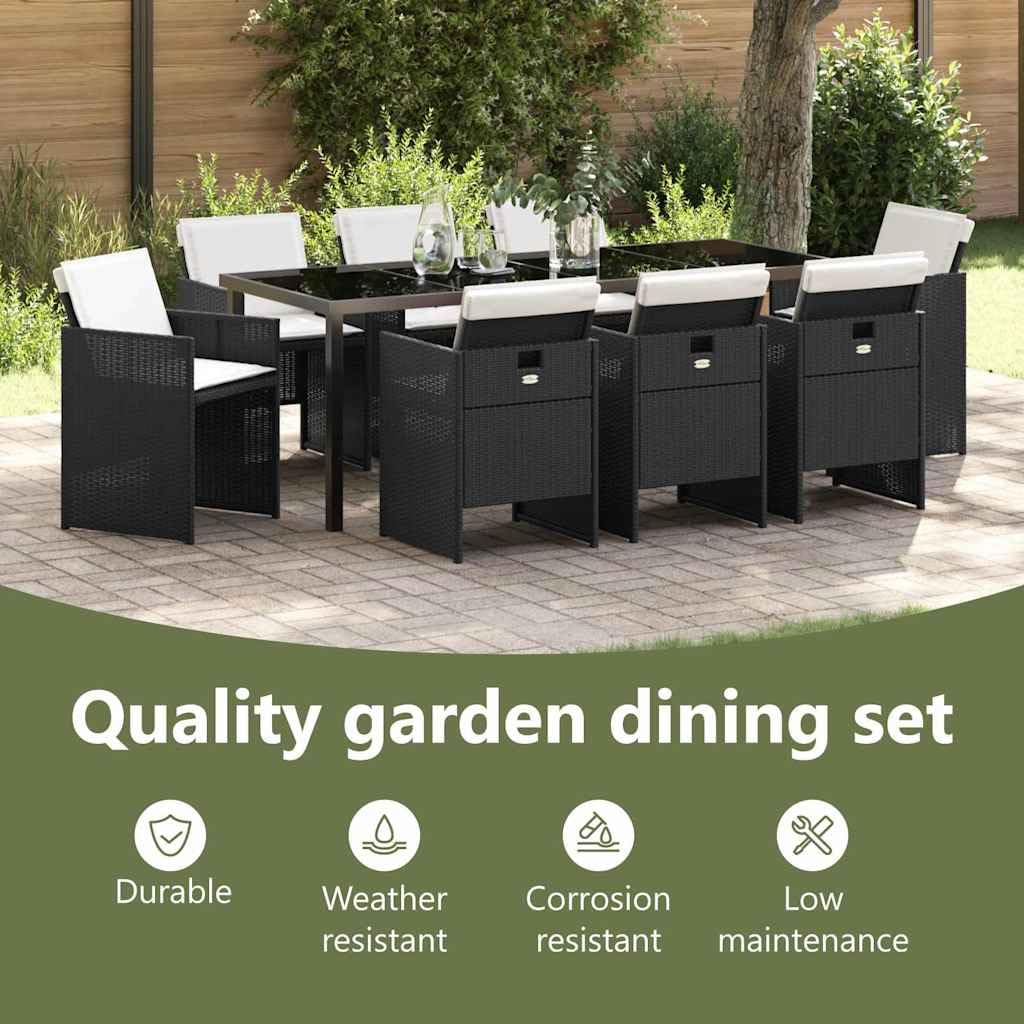 vidaXL Heim & Garten Essgruppe 9-tlg Schwarz Poly-Rattan 200cm