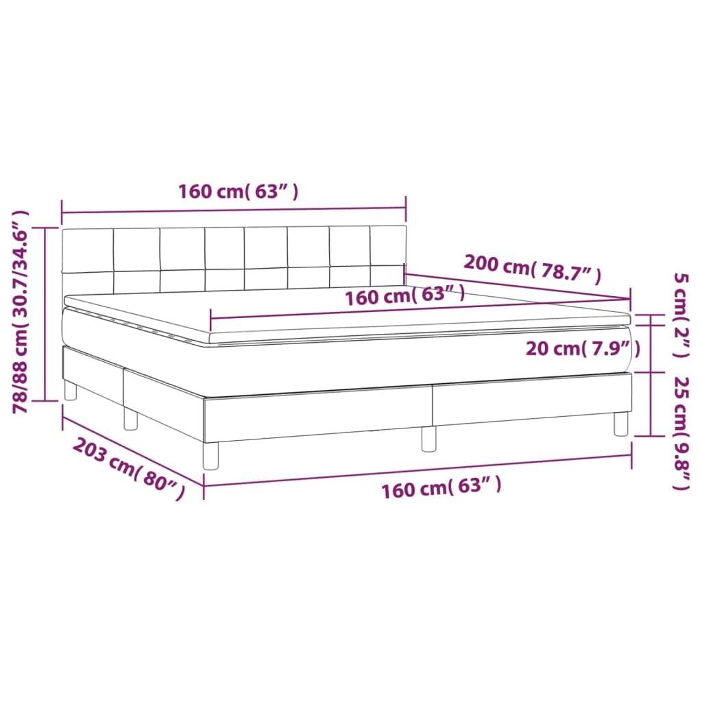 vidaXL Boxspringbett 160x200 Bett Dunkelgrau Samt LED