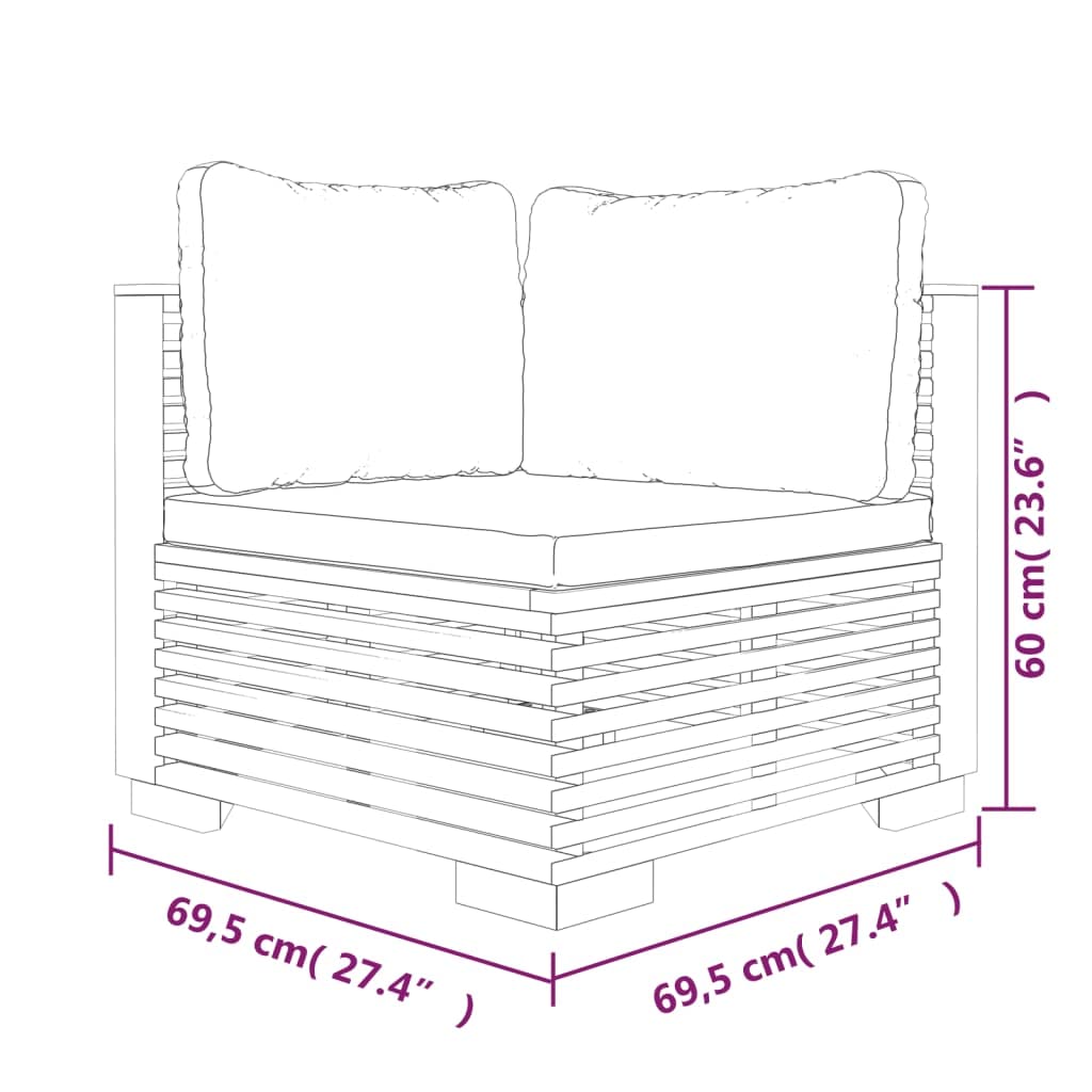 vidaXL Heim & Garten Garten-Ecksofa Teak Creme Kissen wetterfest