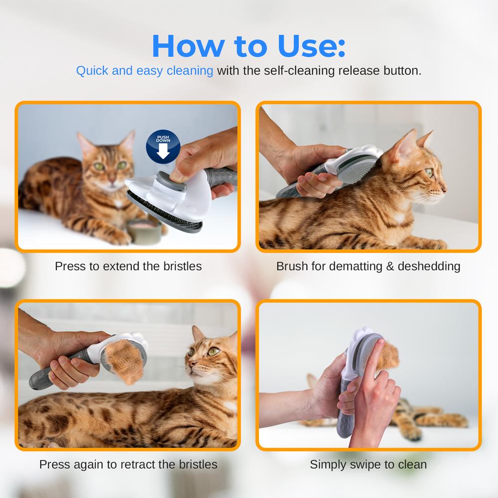 Serenelife Pet Care Tierbürste selbstreinigend Grau Fellpflege