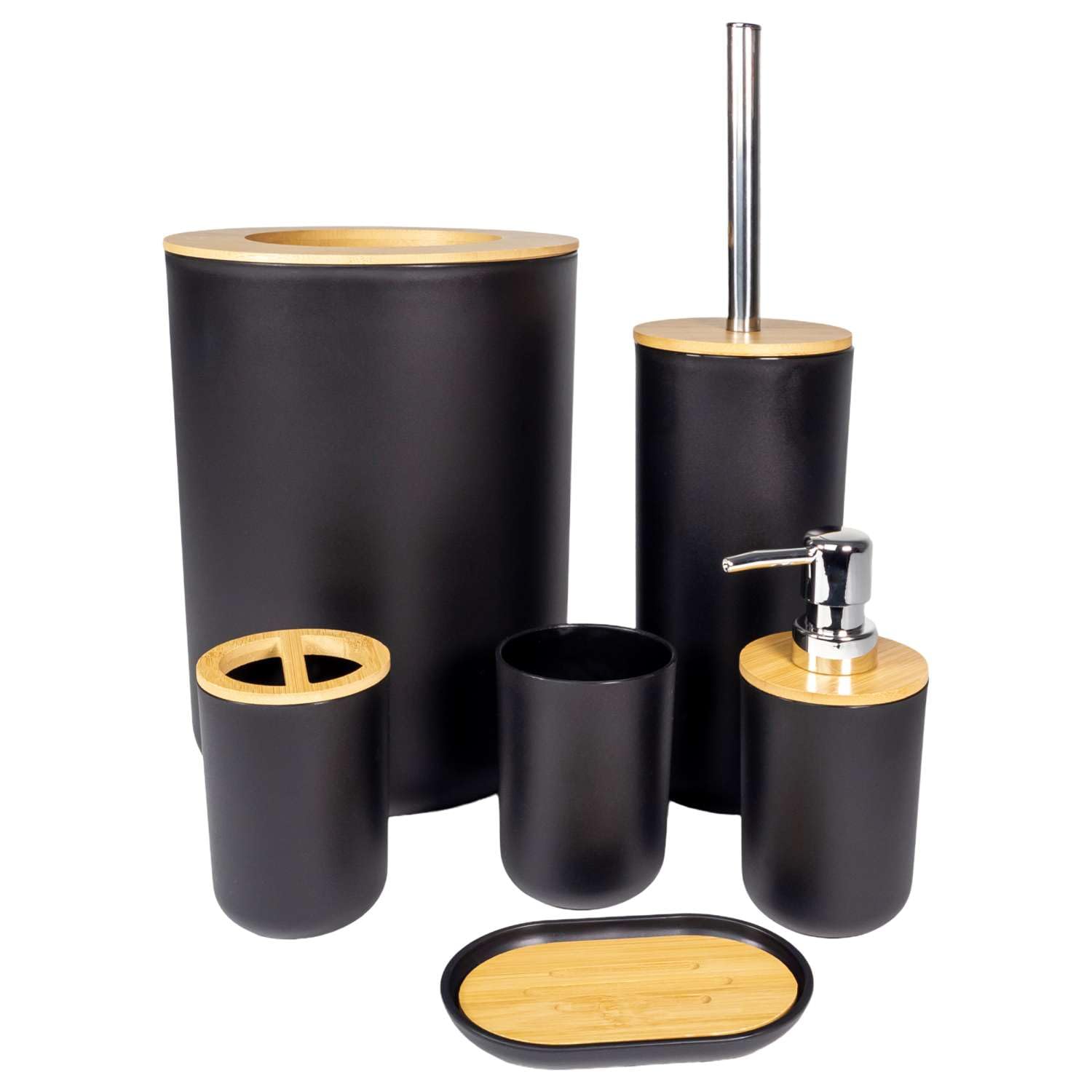 Intirilife Badezimmer Set 6-teilig Weiß Bambus Badaccessoires