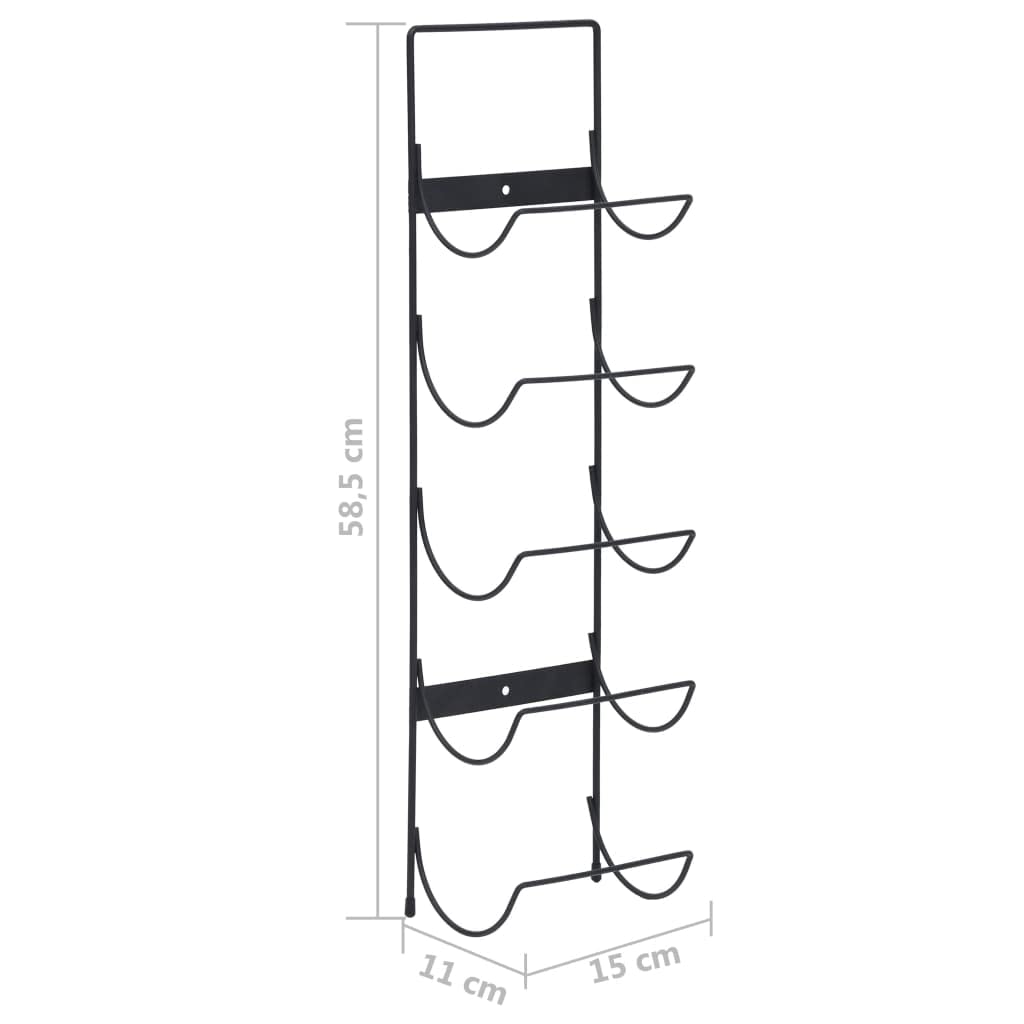 vidaXL Weinregal Wand 5 Flaschen Schwarz Eisen