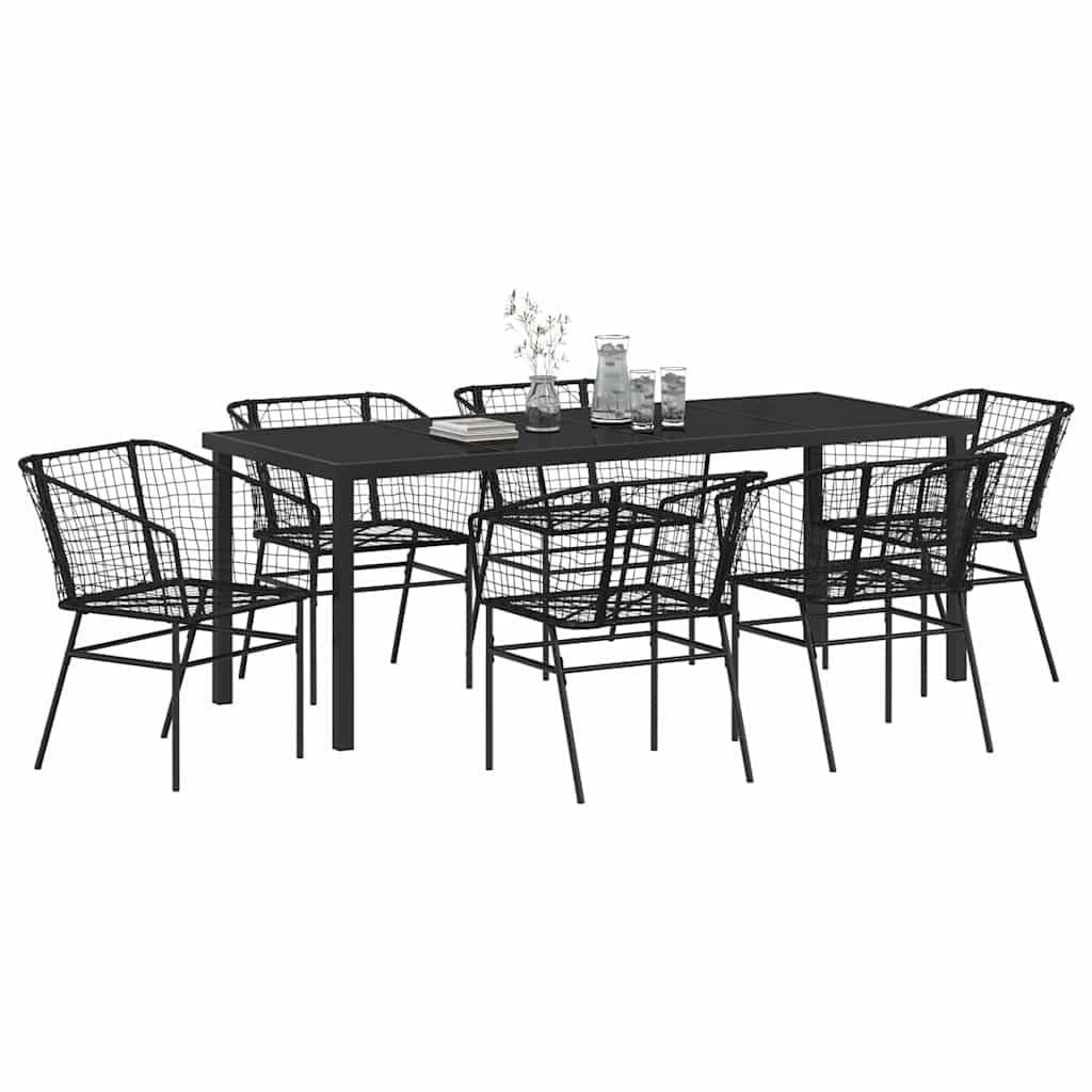 vidaXL Garten Essgruppe Schwarz Poly-Rattan 7 Stk.