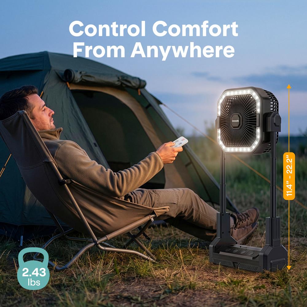 Serenelife Camping Ventilator Akku 10000mAh Schwarz LED