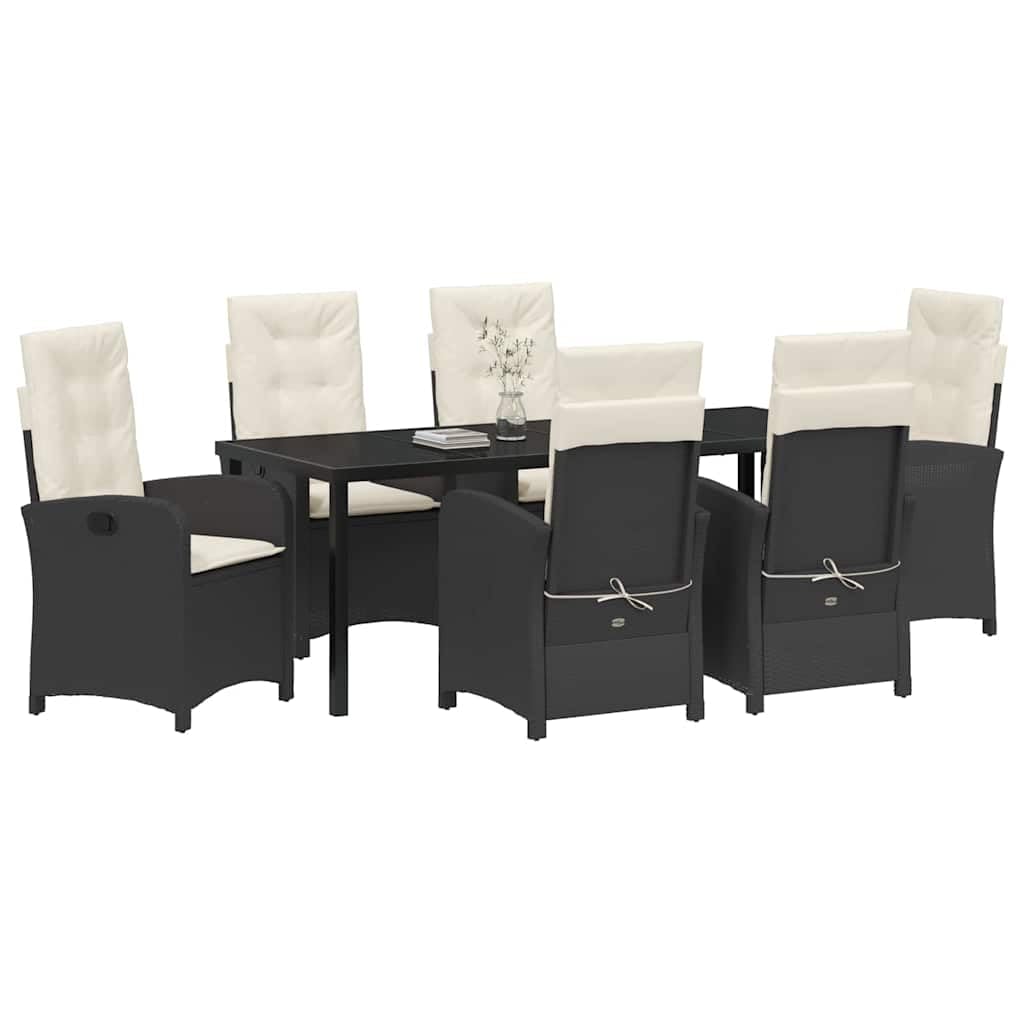 vidaXL Garten Essgruppe 7-tlg Poly-Rattan Schwarz-Cremeweiß 6-Sitzer