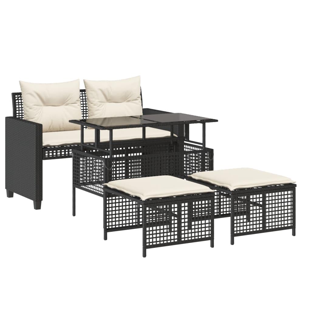 vidaXL Heim & Garten 4-tlg. Garten-Sofagarnitur Schwarz Rattan Glas