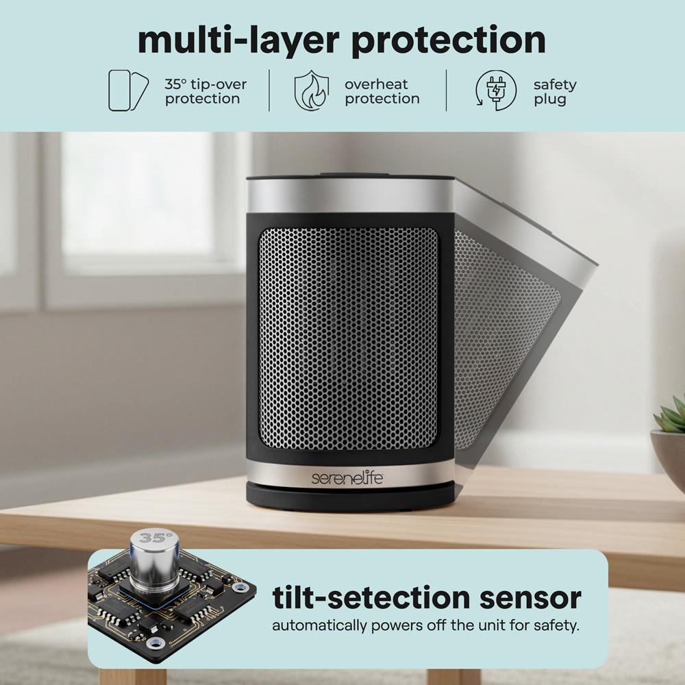 Serenelife Heizlüfter Keramik 1500W Schwarz Thermostat Fernbedienung