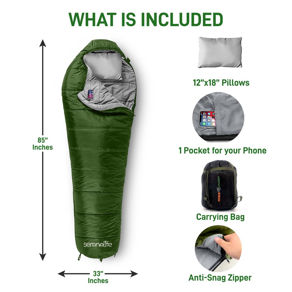 Serenelife Camping Mumien-Schlafsack 4-Jahreszeiten Grün