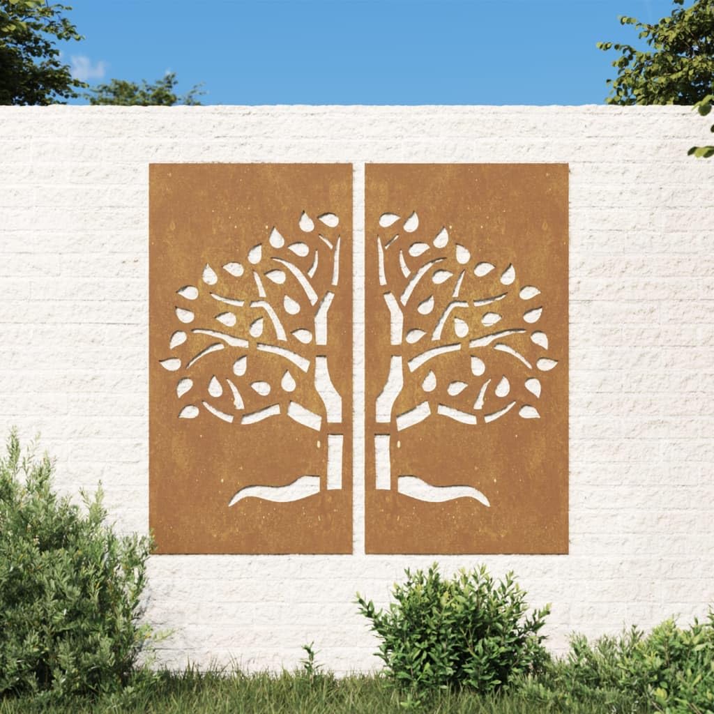 vidaXL Garten Wanddeko 2-tlg Cortenstahl Baum 105x155 cm