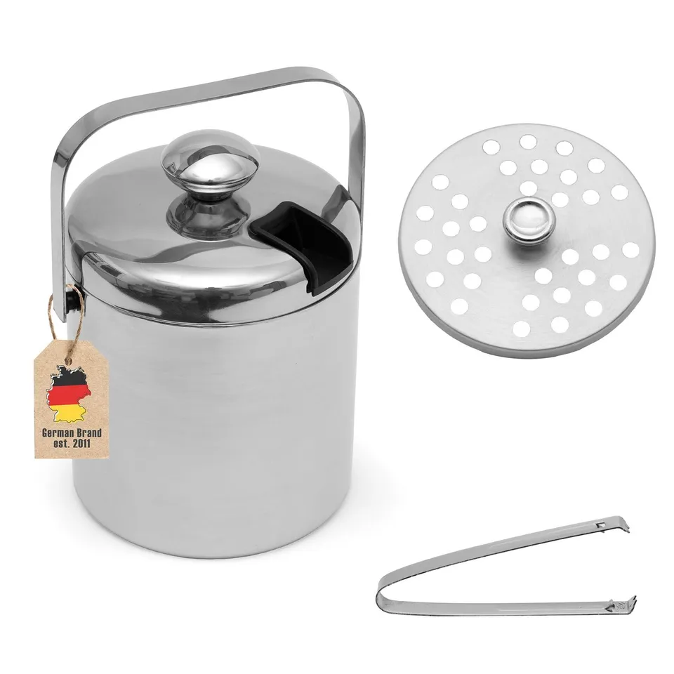 Intirilife Eiskübel Set Edelstahl 1L 4-teilig mit Zange Deckel