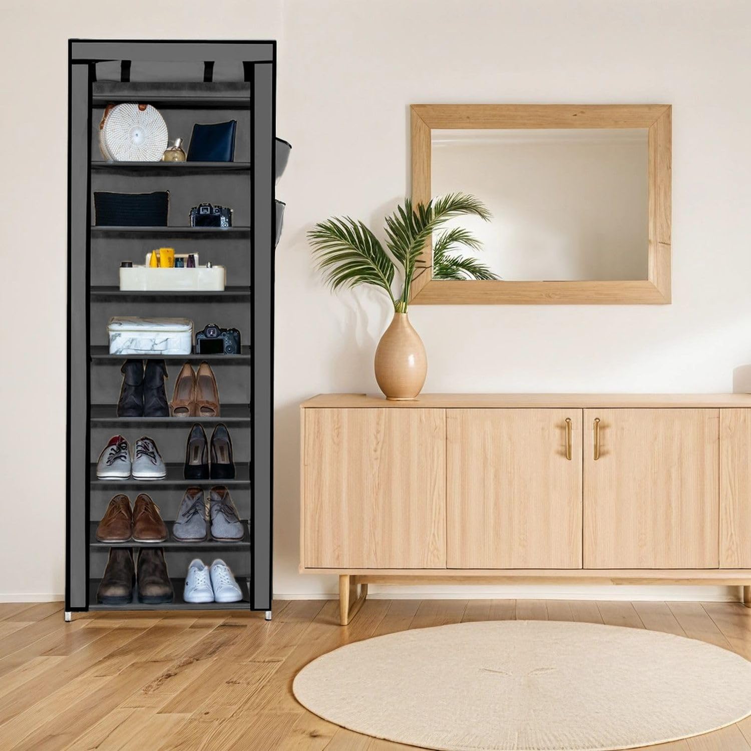 Intirilife Faltschrank 170x58x28 cm Stoffschrank Asch Grau