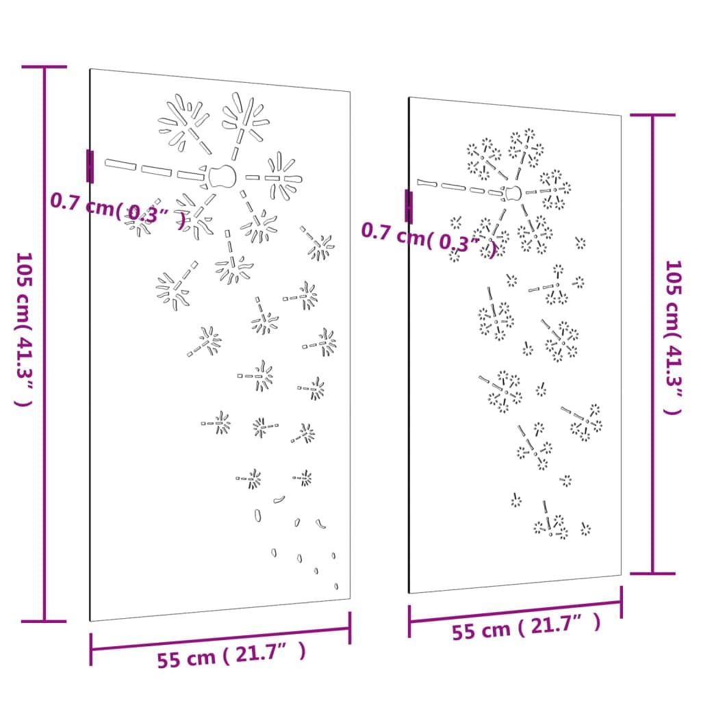 vidaXL Heim & Garten Wanddeko 105x55cm Cortenstahl Blumen 2-tlg