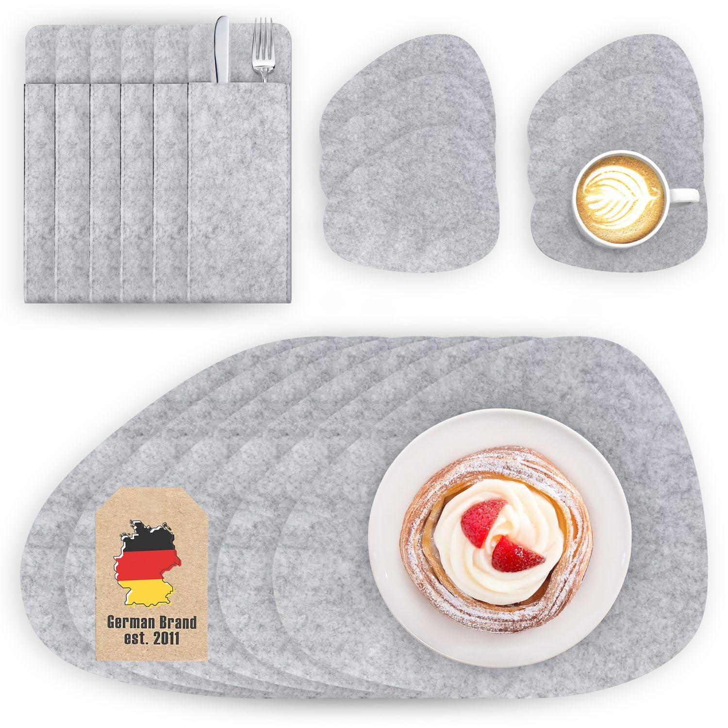 Intirilife Küche Filzunterleger-Set grau 18-teilig rutschfest