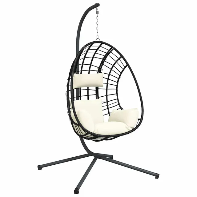 vidaXL Heim & Garten Hängesessel Ei Beige Rattan Stahl 104x100x197