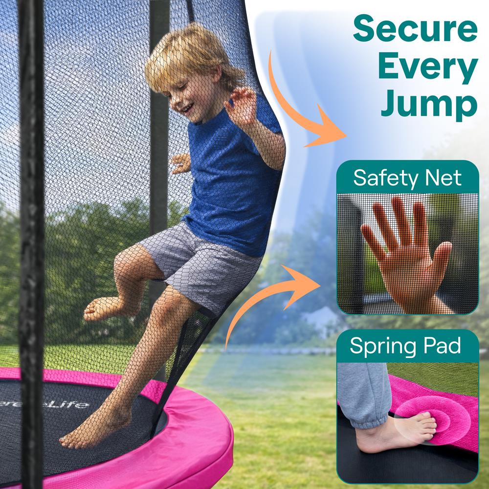 Serenelife Fitness Trampolin 10FT Outdoor Pink mit Netz