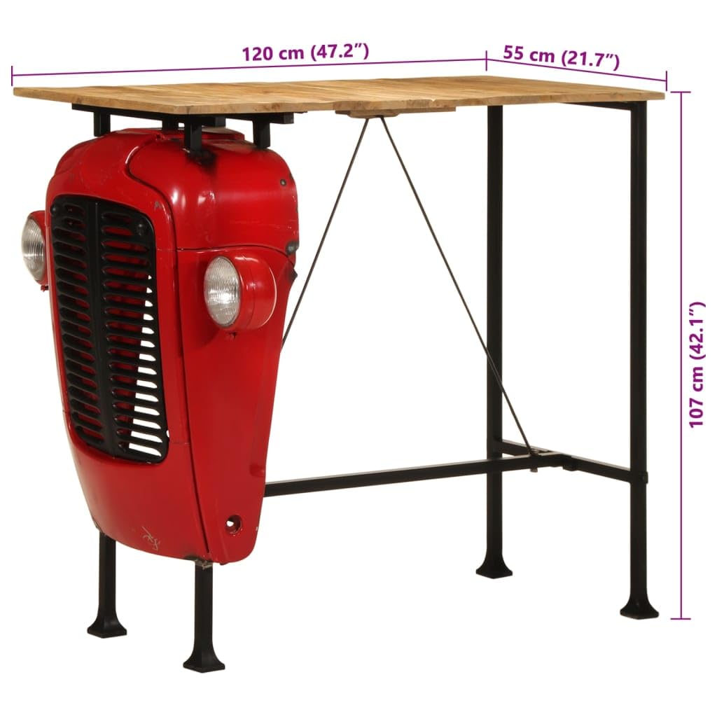 vidaXL Bartisch Traktor Rot-Braun 55x120x107 Mango