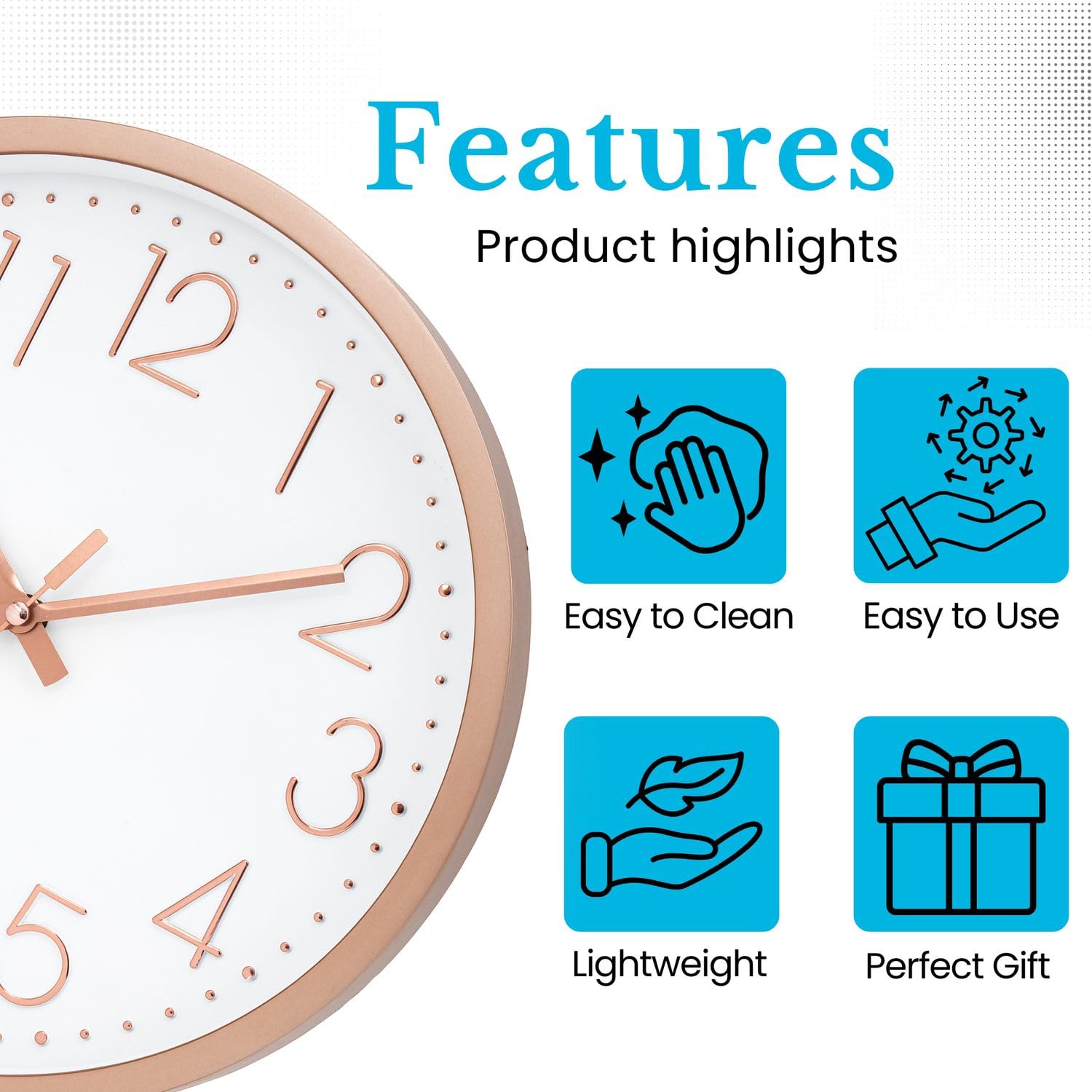 INTIRILIFE Wanduhr Rosé Gold Weiß 30 cm lautlos