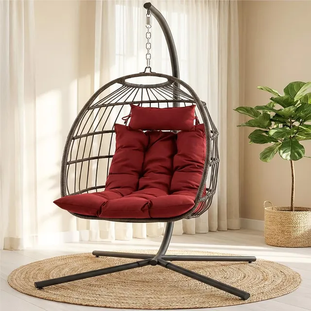 Serenelife Furniture Egg Chair Rattan Rot Klappbar