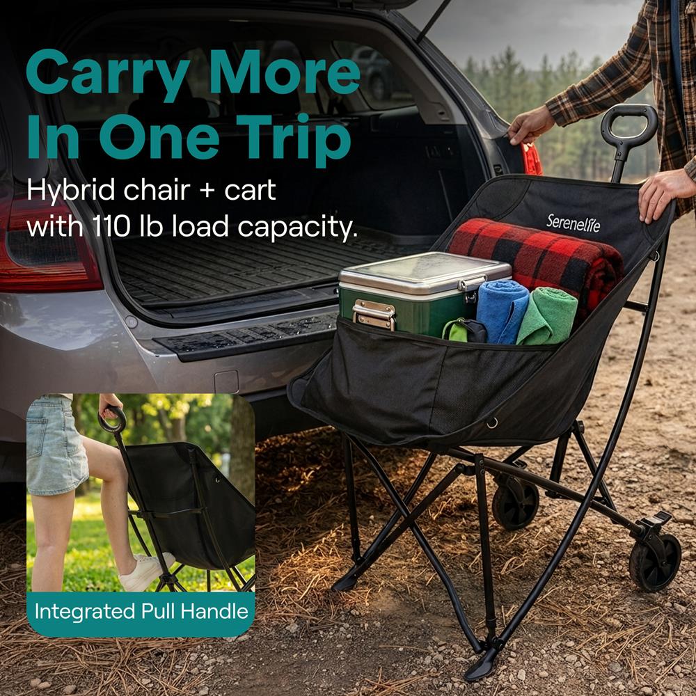Serenelife SUP Rollstuhl Campingstuhl Schwarz bis 100 kg mit Bremse